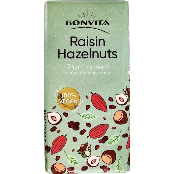 Bonvita Vegan rijstmelkchocolade - rozijn/hazelnoot 100g