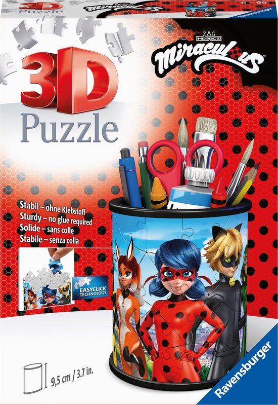 Ravensburger Verlag GmbH Ravensburger 3D Puzzle 11278 - Utensilo Miraculous - 54 Teile - Stiftehalter für Miraculous-Fans ab 6 Jahren, Schreibtisch-Organizer für Kinder: Erlebe Puzzeln in der 3. Dimension