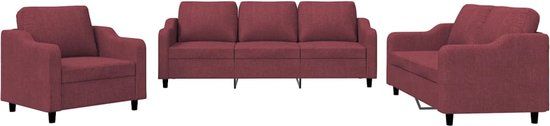 vidaXL 3-delige Loungeset met kussens stof wijnrood