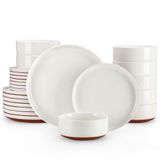 Service de table, grès, service combiné de 24 pièces, service pour 8 personnes, composé d'assiettes plates, d'assiettes à dessert et de bols