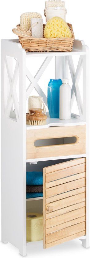 Relaxdays Badkamerkast - Smal - Met 1 Deur - 89x31.5x24.5 cm - Wit