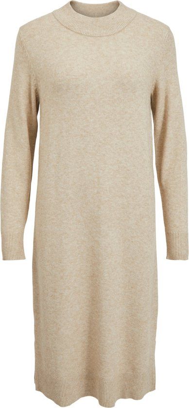 VILA VIRIL CREW NECK L/S MIDI DRESS - NOOS Dames Jurk - Maat S - Natural Melange