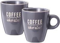 Excellent Houseware Siaki koffie kopjes Barista Cafe - 2x stuks - donkerblauw - 220 ml - mokken - keramiek - 10 cm - met koffie thema teksten