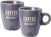 Excellent Houseware Siaki koffie kopjes Barista Cafe - 2x stuks - donkerblauw - 220 ml - mokken - keramiek - 10 cm - met koffie thema teksten