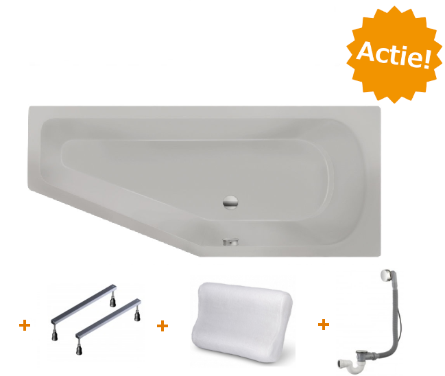 XENZ Beterbad Lagoon Compact - 160x75cm - Rechts - Mat Cement - Antraciet