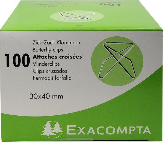 Exacompta 20x Doos met 100 Vlinderclips 30x40mm - Zilver