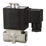 2-weg RIEGLER 2-weg magneetventiel »2KS«, roestvrij staal, NO, directgestuurd, 230 V, 50 Hz, mediumstemp. Maximale 80 °C / 90 °C, G 1/2, PN 0-7 bar.