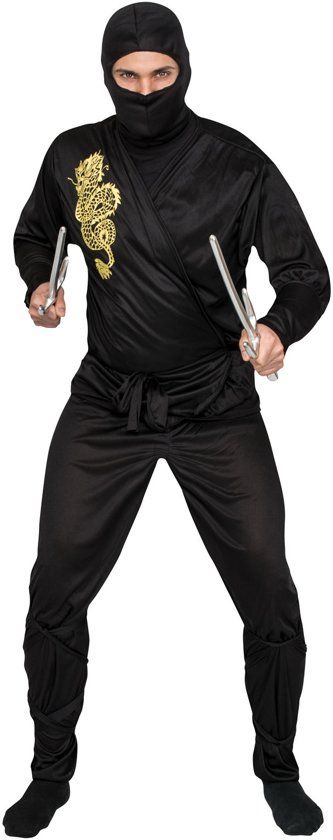 Generik Zwart en goudkleurige ninja kostuum voor volwassenen - Verkleedkleding