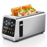 Yabano Broodrooster 4 plakjes, digitale slimme broodrooster met touchscreen, geheugenfunctie, roosteren, timer, opwarmen en ontdooien voor bagels, brood, wafels, muffin, roestvrij staal