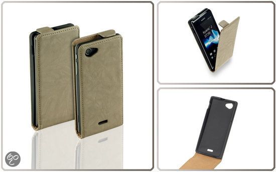 LELYCASE Vintage Flip Case Leder Cover Hoesje Sony Xperia J Creme