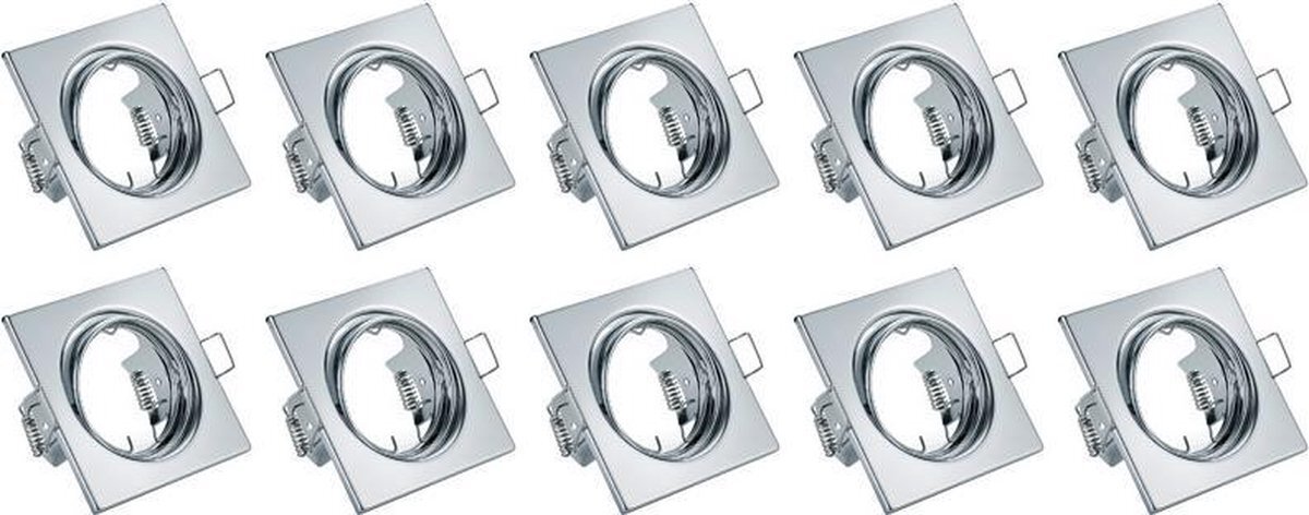 Qualu Spot Armatuur 10 Pack - Torna - GU10 Fitting - Inbouw Vierkant - Glans Chroom Aluminium - Kantelbaar 80mm