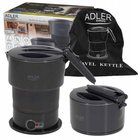 ADLER Compacte reiswaterkoker 600W 0,6L - Opvouwbaar en draagbaar - Grijs