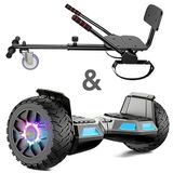 Hoverboard met zitbevestiging, 8,5 inch, zelfbalancerende scooter, go-kart met bluetooth en ledverlichting, Gun+Black