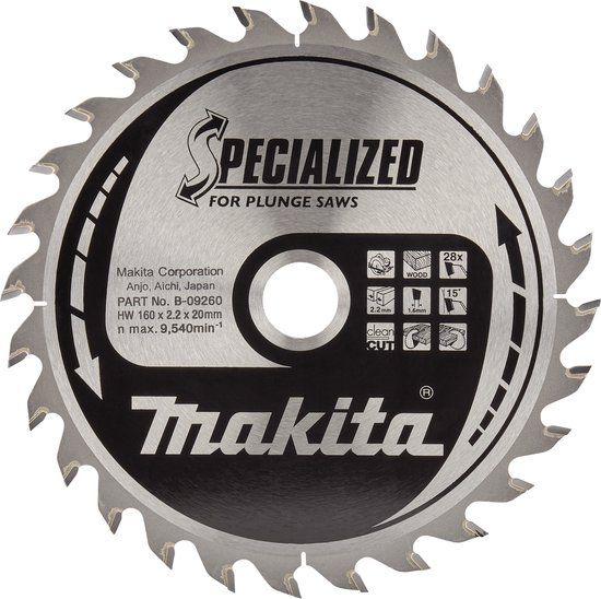 Makita Invalcirkelzaagblad voor Hout | Specialized | Ø 160mm Asgat 20mm 28T - B-09260