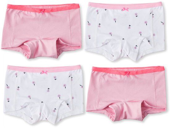 Little Label - meisjes shorts 4 pack - wit bloemetjes - 110-116 / 6Y - extra zachte bio-katoen