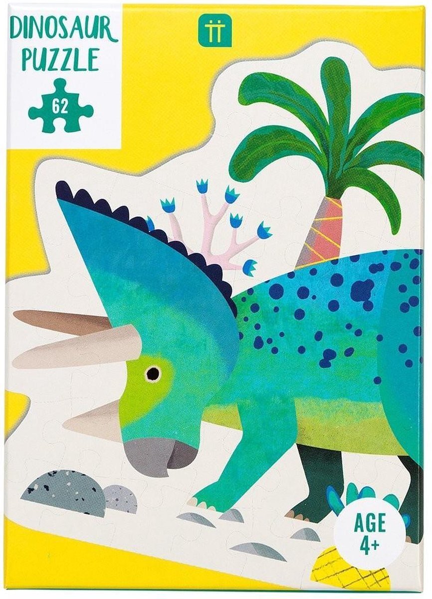 Talking Tables 62-delige blauw-groene Triceratops-vormige dinosauruspuzzel & poster | Voor kinderen, kinderen | Geïllustreerde dinosaurussen, Verjaardag, Kerstmis