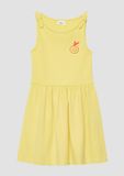 s.Oliver Robe avec broderie, manches longues, col rond, coupe évasée, jaune