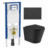 Geberit QeramiQ Dely Toiletset - 36.3x51.7cm - Geberit UP720 inbouwreservoir - rimless - diepspoel - zitting - softclose - bedieningsplaat mat antraciet - ronde knoppen - mat zwart