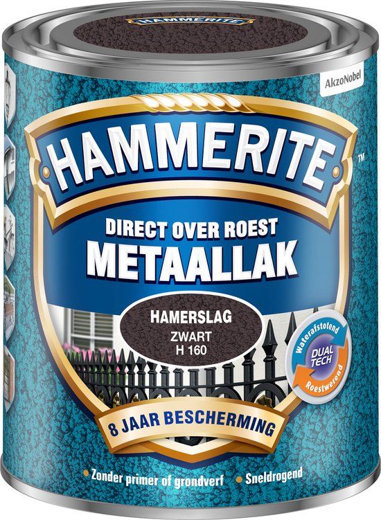 Hammerite Hamerslag Metaallak - Zwart - 750 ml - Voor buiten - Glans - Metaal