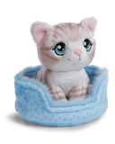 NICI Knuffeldier, grijs gestreepte kat in mandje, 12 cm