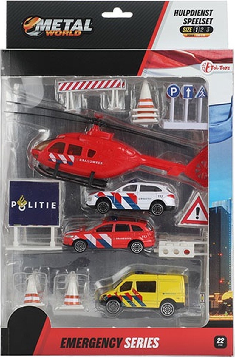 Toi Toys BV Speelset van Metalen Voertuigen Hulpdiensten + Accessoires