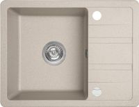 Laveo BADLAND Spoelbak, granietspoelbak, enkele spoelbak, model STELLA, 44x58 cm, beige, met korte afvoergoot. Inclusief sifon!