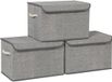 Merkloos Set van 3 opbergdozen met deksel - Stof, Handgrepen van Coton, Grijze Linnen Look