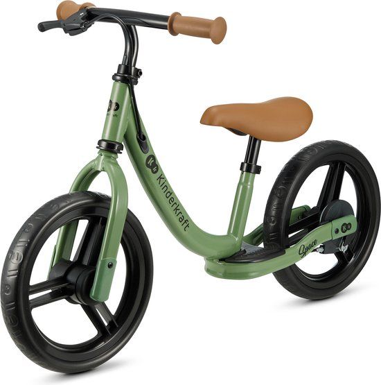 KinderKraft SPACE Loopfiets – Lichtgewicht Stalen Frame – Handrem – Verstelbaar Zadel & Stuur – Grote EVA Wielen – Vanaf 80 cm – Groente