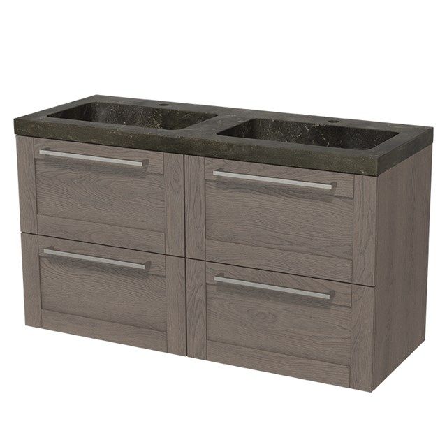 Maxaro Badkamermeubel 120cm Modulo Donkerbruin Eiken 4 lades Natuursteen Blue Stone