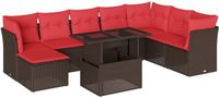 vidaXL 9-delige tuinbankset met kussens, bruin polyrotan