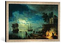 kunst für alle Ingelijste foto van Claude Joseph Vernet "Night: A Port in the Moonlight, 1748", kunstdruk in hoogwaardige handgemaakte fotolijst, 60x40 cm, zilver raya
