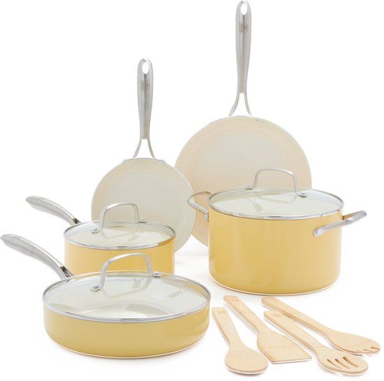 GreenLife Artisan 12-delige pannenset - Geel - Inductie - PFAS-vrij