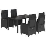 vidaXL 5-delige Tuinset met kussens, polyrattan, zwart