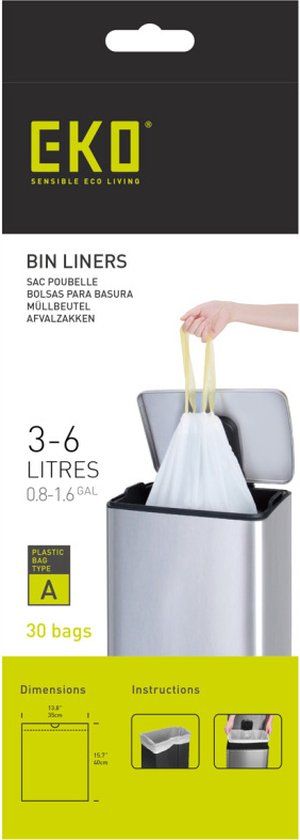 EKO Afvalzak met trekband wit 3-6 liter type A - 30 stuks