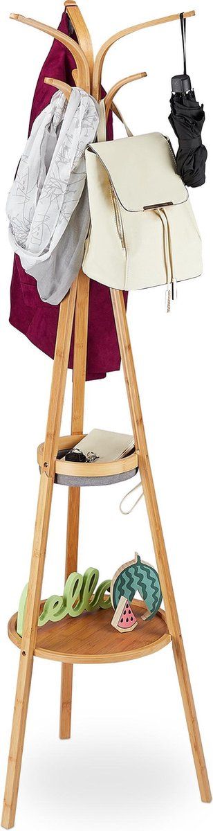 Relaxdays Kapstok Boom Design - Bamboe Kledingstandaard - 2 Plankjes - Natuurlijk