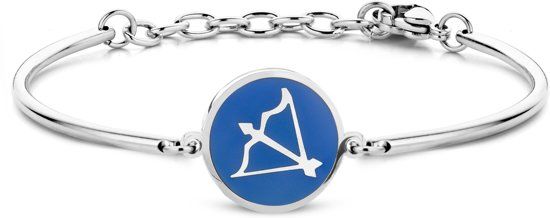 CO88 Collection Zodiac 8CB 90330 Stalen Armband met Hanger - Sterrenbeeld Boogschutter 15 mm - One-size - Zilverkleurig / Donkerblauw