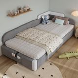 Merkloos Gestoffeerd kinderbed met opbergruimte - 90x200 cm - Grijs