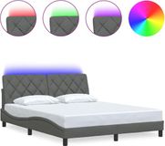 vidaXL Bedframe met LED-verlichting, zonder matras, donkergrijs, 160x200 cm, stof