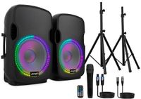 Audibax Party 212 actieve en passieve luidsprekers, 30,5 cm (12 inch), vermogen 400 W, versterkte luidspreker, USB/SD-aansluiting, houder + kabel + microfoon inbegrepen, bluetooth-luidspreker, LED-verlichting