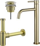 FortiFura Calvi Slim wastafelkraanset - hoog - met klikwaste - PVD - geborsteld messing (goud)