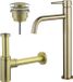 FortiFura Calvi Slim wastafelkraanset - hoog - met klikwaste - PVD - geborsteld messing (goud)