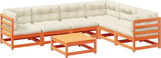 vidaXL 7-delige Loungeset met kussens massief grenenhout wasbruin