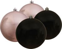 Decoris Kaemingk B.V. Kerstballen - 4x stuks - Zwart en Lichtroze - 14 cm - Kunststof