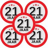 Bellatio Decorations sticker 21 ans - 15x - rond - Dia 9 cm - Anniversaire - Jubilé - Décoration