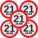 Bellatio Decorations 21 jaar leeftijd sticker - 15x - rond - Dia 9 cm - Verjaardag - Jubileum - Versiering