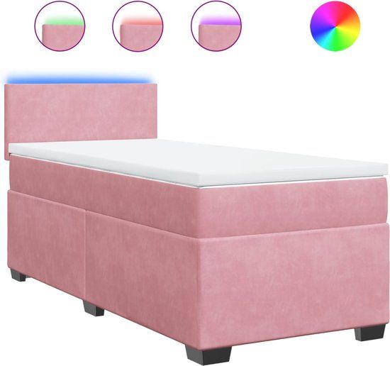 vidaXL Boxspring met matras fluweel roze 100x200 cm