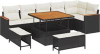 vidaXL Banc de jardin noir poly rotin 9 pièces