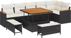 vidaXL Tuinbank Set Zwart Poly Rattan 9-delig