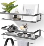 Uten Metalen Wandplank, Set van 2, 40 cm, met Handdoekhouder, Grijs/Zilver