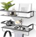 Uten Metalen Wandplank, Set van 2, 40 cm, met Handdoekhouder, Grijs/Zilver